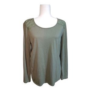 Chico's Lillian Lace Fatique Yoke Knit Top Sz 2 Large